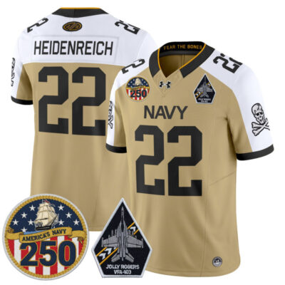 Navy Midshipmen 'Jolly Rogers Edition' Vapor Limited Jersey - 250th Anniversary Patch - Gold Alternate / Eli Heidenreich