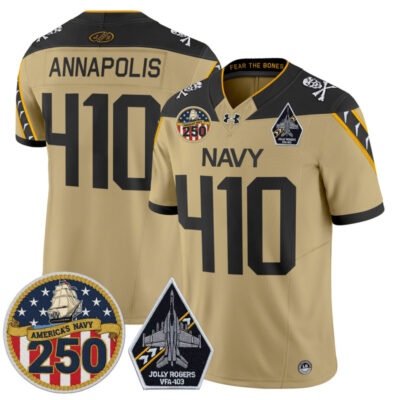 Navy Midshipmen 'Jolly Rogers Edition' Vapor Limited Jersey - 250th Anniversary Patch - Gold / Annapolis 410