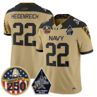 Navy Midshipmen 'Jolly Rogers Edition' Vapor Limited Jersey - 250th Anniversary Patch - Gold / Eli Heidenreich