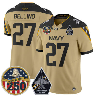 Navy Midshipmen 'Jolly Rogers Edition' Vapor Limited Jersey - 250th Anniversary Patch - Gold / Joe Bellino