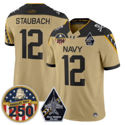 Navy Midshipmen 'Jolly Rogers Edition' Vapor Limited Jersey - 250th Anniversary Patch - Gold / Roger Staubach