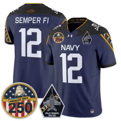 Navy Midshipmen 'Jolly Rogers Edition' Vapor Limited Jersey - 250th Anniversary Patch - Navy / #12 Semper Fi