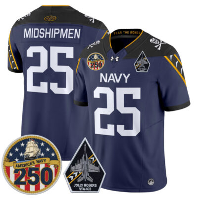 Navy Midshipmen 'Jolly Rogers Edition' Vapor Limited Jersey - 250th Anniversary Patch - Navy / #25 Midshipmen