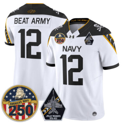 Navy Midshipmen 'Jolly Rogers Edition' Vapor Limited Jersey - 250th Anniversary Patch - White / #12 Beat Army