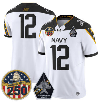 Navy Midshipmen 'Jolly Rogers Edition' Vapor Limited Jersey - 250th Anniversary Patch - White / 12th Man