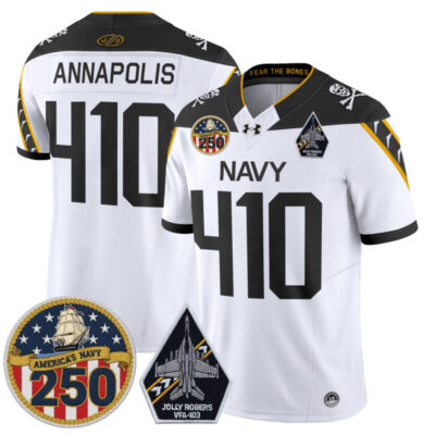 Navy Midshipmen 'Jolly Rogers Edition' Vapor Limited Jersey - 250th Anniversary Patch - White / Annapolis 410