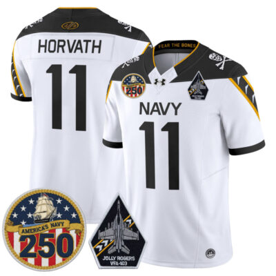 Navy Midshipmen 'Jolly Rogers Edition' Vapor Limited Jersey - 250th Anniversary Patch - White / Blake Horvath