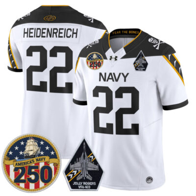 Navy Midshipmen 'Jolly Rogers Edition' Vapor Limited Jersey - 250th Anniversary Patch - White / Eli Heidenreich