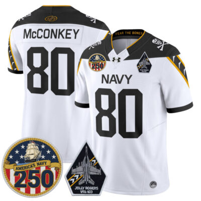 Navy Midshipmen 'Jolly Rogers Edition' Vapor Limited Jersey - 250th Anniversary Patch - White / Phil McConkey