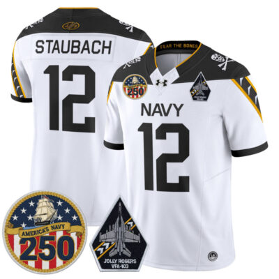 Navy Midshipmen 'Jolly Rogers Edition' Vapor Limited Jersey - 250th Anniversary Patch - White / Roger Staubach
