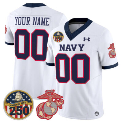 Navy Midshipmen Vapor USMC Premier Custom Jersey - 250th Anniversary Patch - White