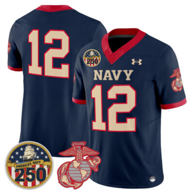 Navy Midshipmen Vapor USMC Premier Jersey - 250th Anniversary Patch - Navy / 12th Man