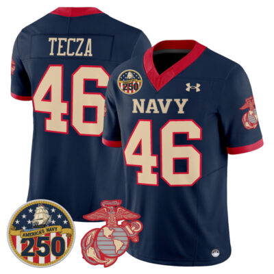 Navy Midshipmen Vapor USMC Premier Jersey - 250th Anniversary Patch - Navy / Alex Tecza