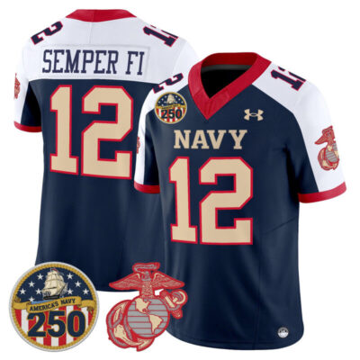 Navy Midshipmen Vapor USMC Premier Jersey - 250th Anniversary Patch - Navy Alternate / #12 Semper Fi