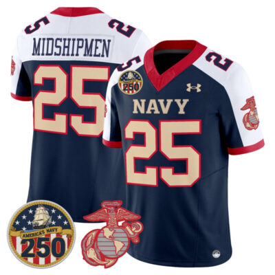 Navy Midshipmen Vapor USMC Premier Jersey - 250th Anniversary Patch - Navy Alternate / #25 Midshipmen