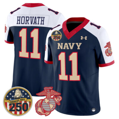 Navy Midshipmen Vapor USMC Premier Jersey - 250th Anniversary Patch - Navy Alternate / Blake Horvath