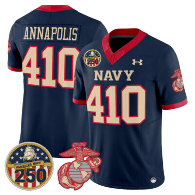 Navy Midshipmen Vapor USMC Premier Jersey - 250th Anniversary Patch - Navy / Annapolis 410