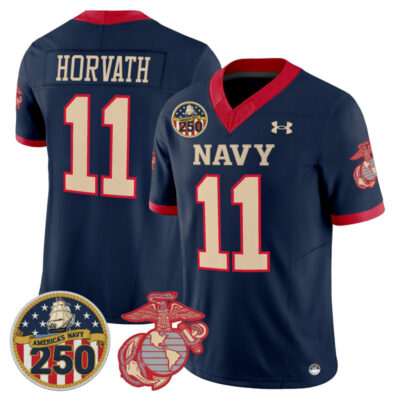 Navy Midshipmen Vapor USMC Premier Jersey - 250th Anniversary Patch - Navy / Blake Horvath