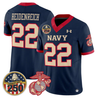 Navy Midshipmen Vapor USMC Premier Jersey - 250th Anniversary Patch - Navy / Eli Heidenreich
