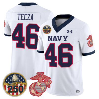 Navy Midshipmen Vapor USMC Premier Jersey - 250th Anniversary Patch - White / Alex Tecza