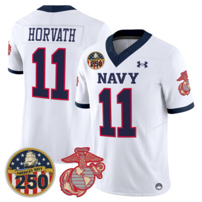 Navy Midshipmen Vapor USMC Premier Jersey - 250th Anniversary Patch - White / Blake Horvath