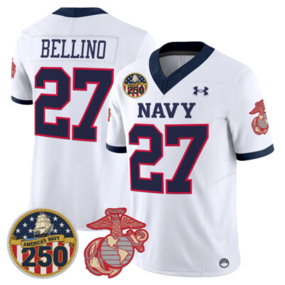 Navy Midshipmen Vapor USMC Premier Jersey - 250th Anniversary Patch - White / Joe Bellino