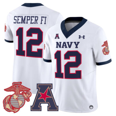 Navy Midshipmen Vapor USMC Premier Jersey - White / #12 Semper Fi