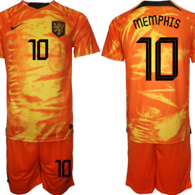 Netherlands #10 Memphis Orange Home Soccer Jersey Suit
