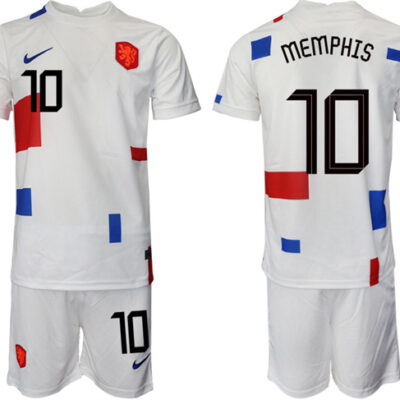 Netherlands #10 Memphis White Away Soccer Jersey Suit