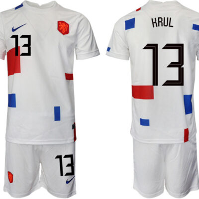 Netherlands #13 Hrul White Away Soccer Jersey Suit