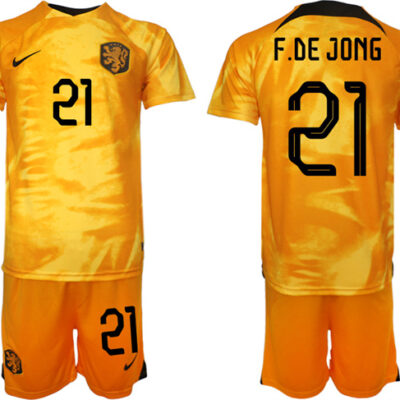 Netherlands #21 F. De Jong Orange Home Soccer Jersey Suit