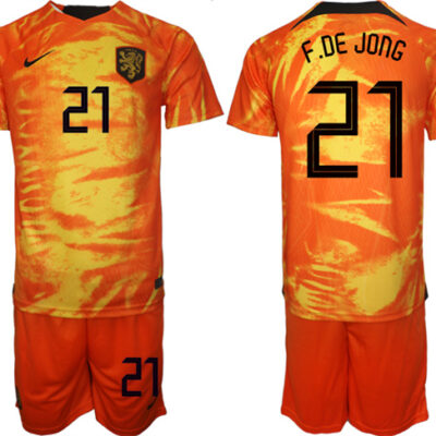 Netherlands #21 F. De Jong Orange Home Soccer Jersey Suit