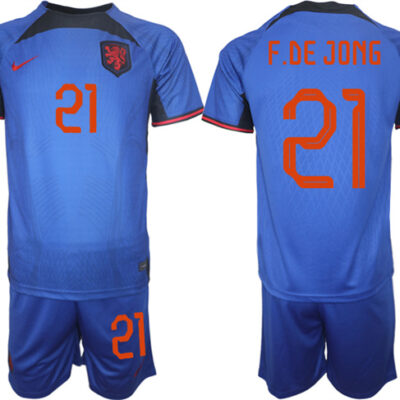 Netherlands #21 F. De Jong Royal Away Soccer Jersey Suit