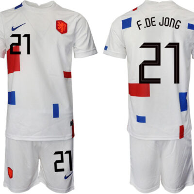 Netherlands #21 F.de Jong White Away Soccer Jersey Suit