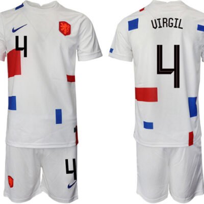 Netherlands #4 Uirgil White Away Soccer Jersey Suit