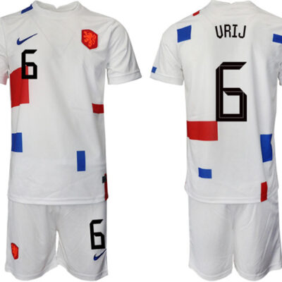 Netherlands #6 Urij White Away Soccer Jersey Suit