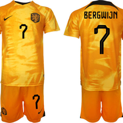 Netherlands #7 Bergwijn Orange Home Soccer Jersey Suit