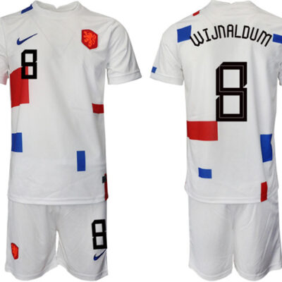 Netherlands #8 Wijnaldum White Away Soccer Jersey Suit