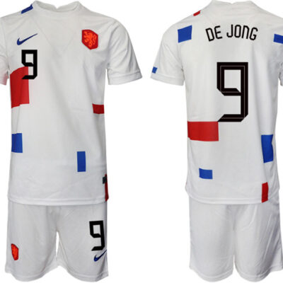 Netherlands #9 Dejong White Away Soccer Jersey Suit