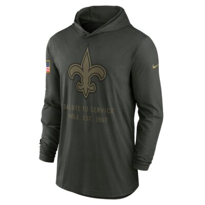 Alternative view of New Orleans Saints 2025 Salute to Service Sideline Dri-FIT Lightweight Hooded Pullover - Forest Green
