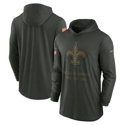 New Orleans Saints 2025 Salute to Service Sideline Dri-FIT Lightweight Hooded Pullover - Forest Green