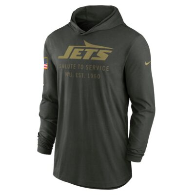 Alternative view of New York Jets 2025 Salute to Service Sideline Dri-FIT Lightweight Hooded Pullover - Forest Green