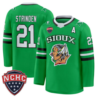 North Dakota Fighting Hawks 2025/26 Premium Jersey - Green Limited Ben Strinden