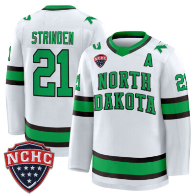 North Dakota Fighting Hawks 2025/26 Premium Jersey - White Ben Strinden