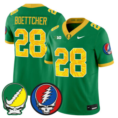 Oregon Ducks 2025 'Grateful Ducks x Grateful Dead' Vapor Limited Jersey - Green / Bryce Boettcher