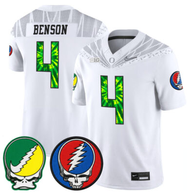 Oregon Ducks 2025 'Grateful Ducks x Grateful Dead' Vapor Limited Jersey - White / Malik Benson