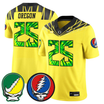 Oregon Ducks 2025 'Grateful Ducks x Grateful Dead' Vapor Limited Jersey - Yellow / #25 Oregon