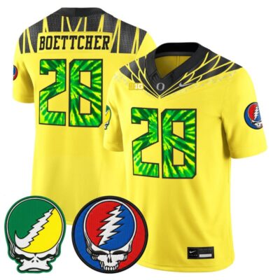 Oregon Ducks 2025 'Grateful Ducks x Grateful Dead' Vapor Limited Jersey - Yellow / Bryce Boettcher