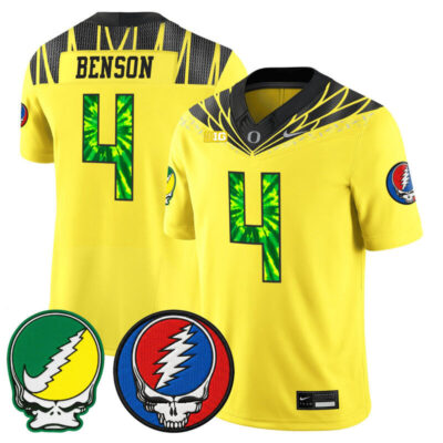 Oregon Ducks 2025 'Grateful Ducks x Grateful Dead' Vapor Limited Jersey - Yellow / Malik Benson