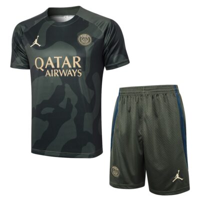 PSG 2024 2025 Black Green Soccer Jersey Shorts Set